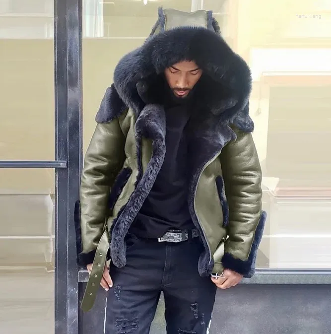 swagger jacket ファー付き 冬のメンズジャケット：シープスキンレザーシアリングファーコート