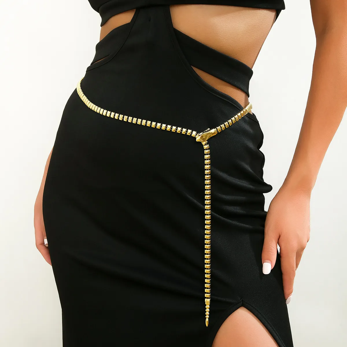 slim fit dress slacks Martin Plunging Sleeveless Gown in black