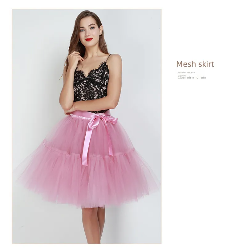 【EEUN】Puffy Skirt Multi Layer Tulle Tutu Skirt 2024 Fashion High Waisted Nylon