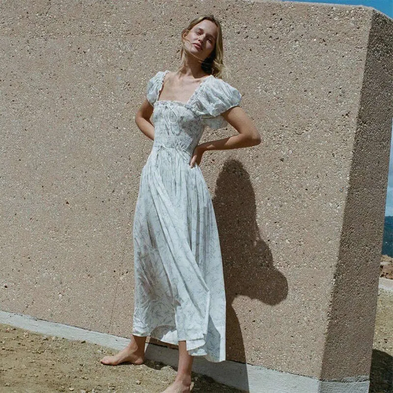 Summer Floral Viscose Short Sleeve Square Neck A-Line Mid-Calf Dress from  Dhgate Street Style Dresses - price 76.81