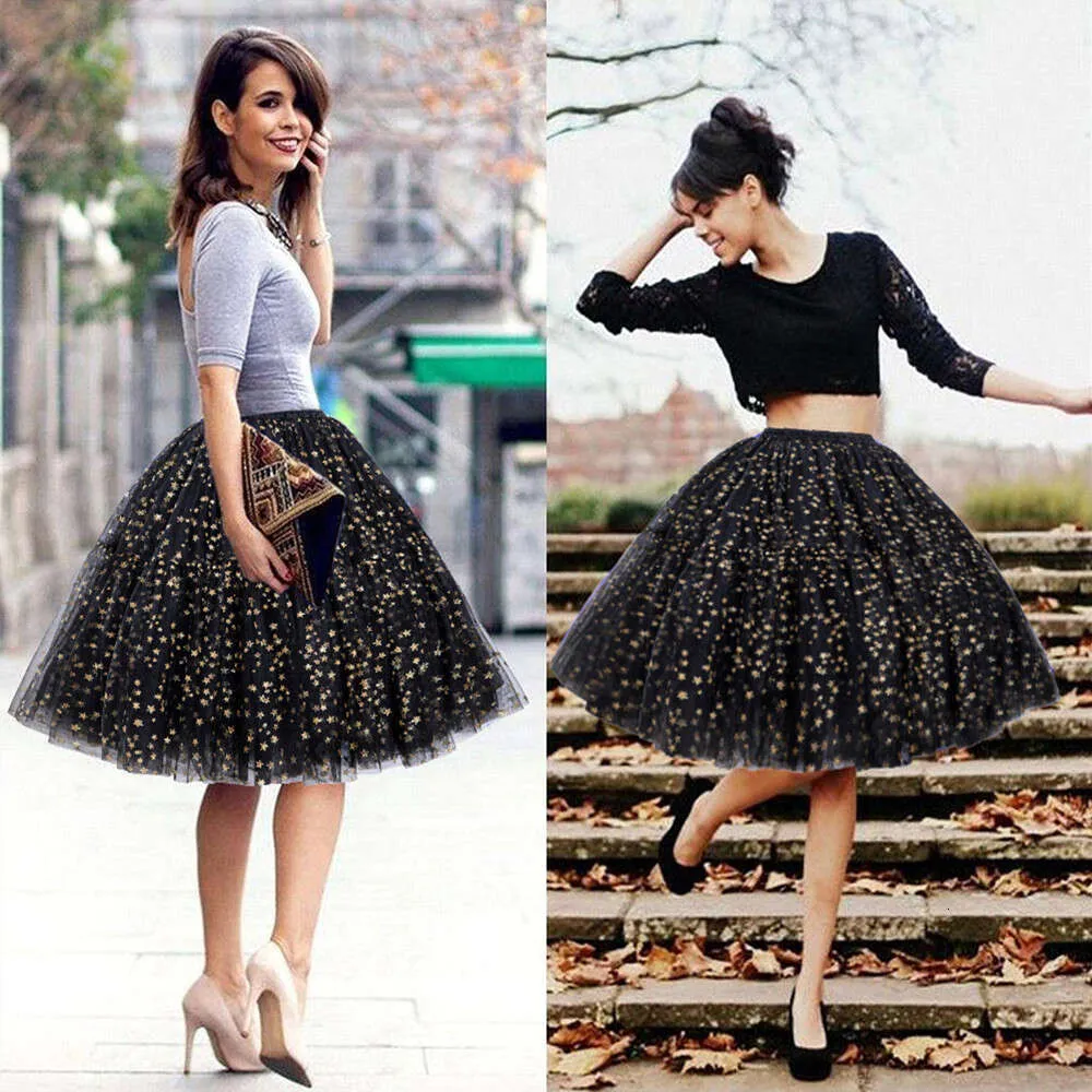 Musever 1950s Vintage Bubble Skirt Tulle Petticoat - Puffy Tutu Underskirt For Rockabilly Dresses, Black/Gold, Large/X-Large