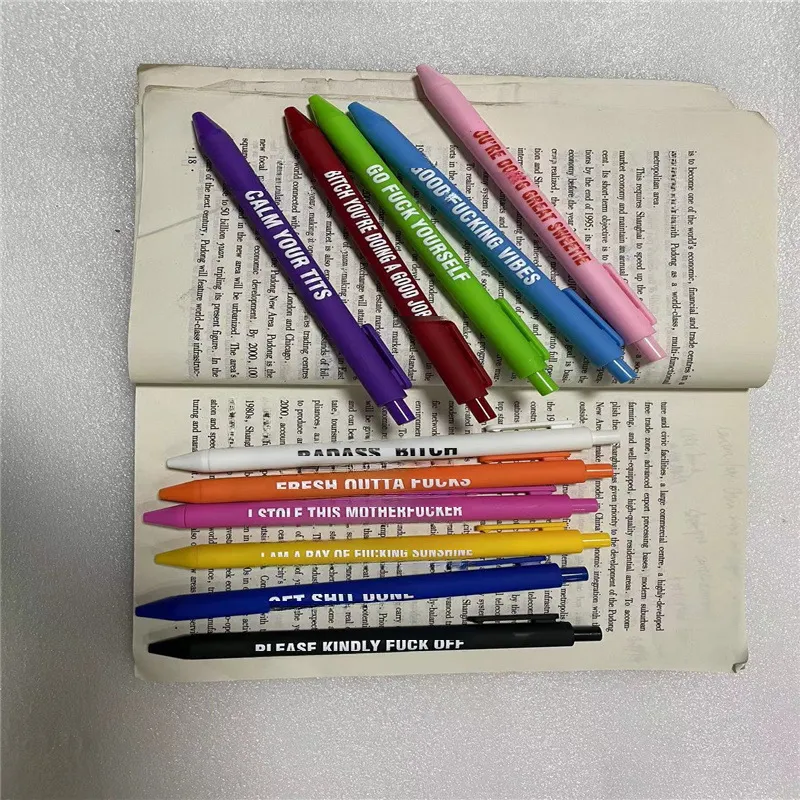 SHCHME Funny Pen Set - 5PCS Swear Word Ballpoint Pens, Black Ink Novelty Pens For Office & Colleagues-623937
