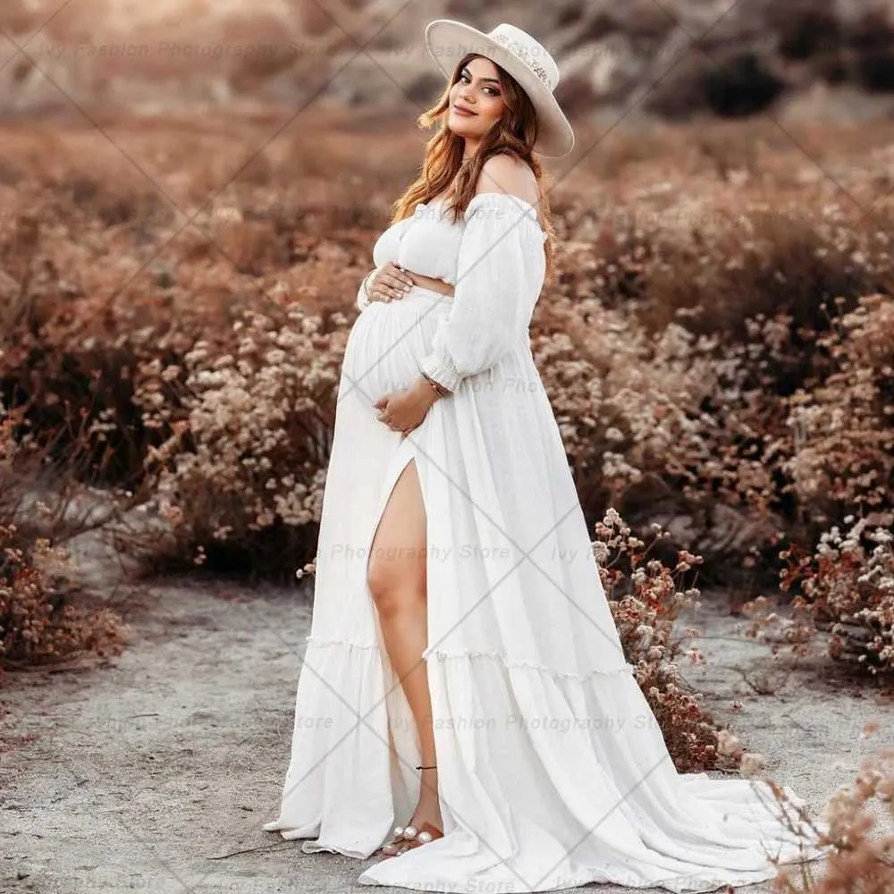 Comfortable Maternity Dress Set Linen Cotton Blend, Retro Off