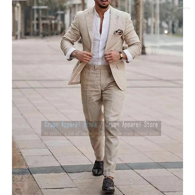 Men's Linen Suit Set: Beige Classic Fit, Perfect for Beach Weddings Summer Events Shop Now!