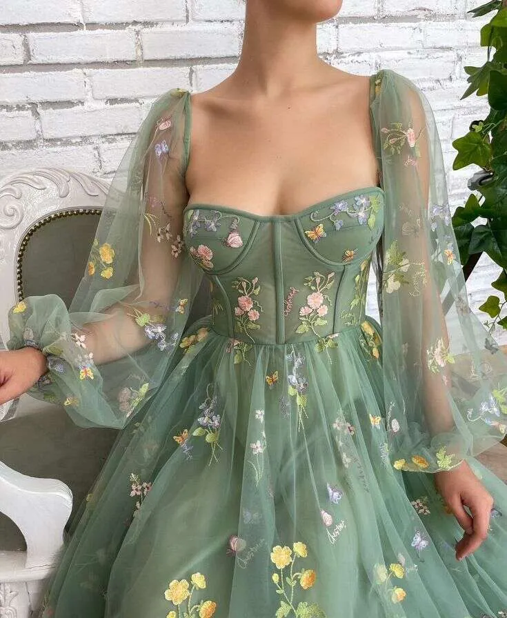 Puffy Sleeve Prom Dress Women Tea Length Tulle Lace Formal Evening Party  Gown from Dhgate Prom Dresses - price 174.07