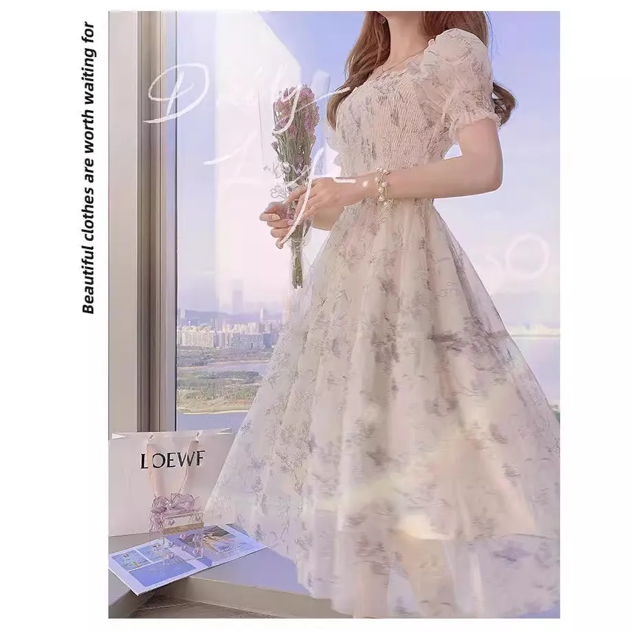 Summer White Chiffon Midi Dress with High Waist and Bubble Sleeves for  Women from Dhgate Maternity Swimwears - price 6.34