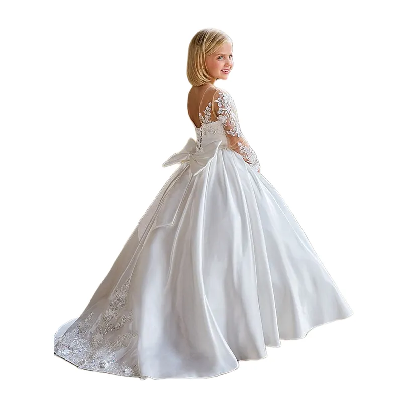open lace back dress Girls First Communion Dress - White Tulle & Satin
