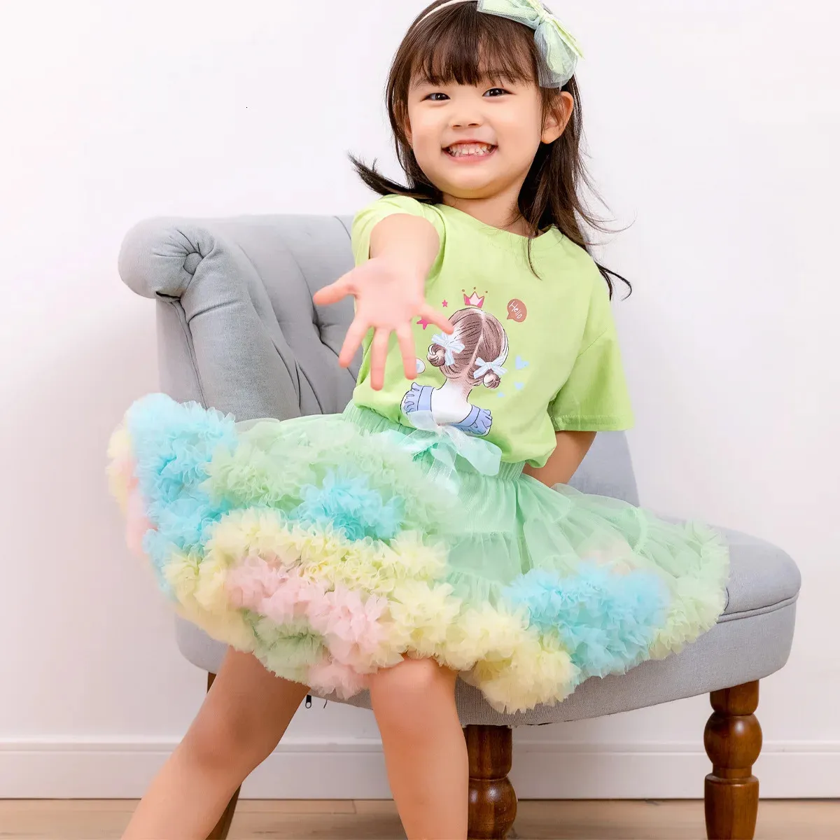 Tutu Costume Baby Girl's Rainbow Tutu Skirt 4-Layer Tulle Princess