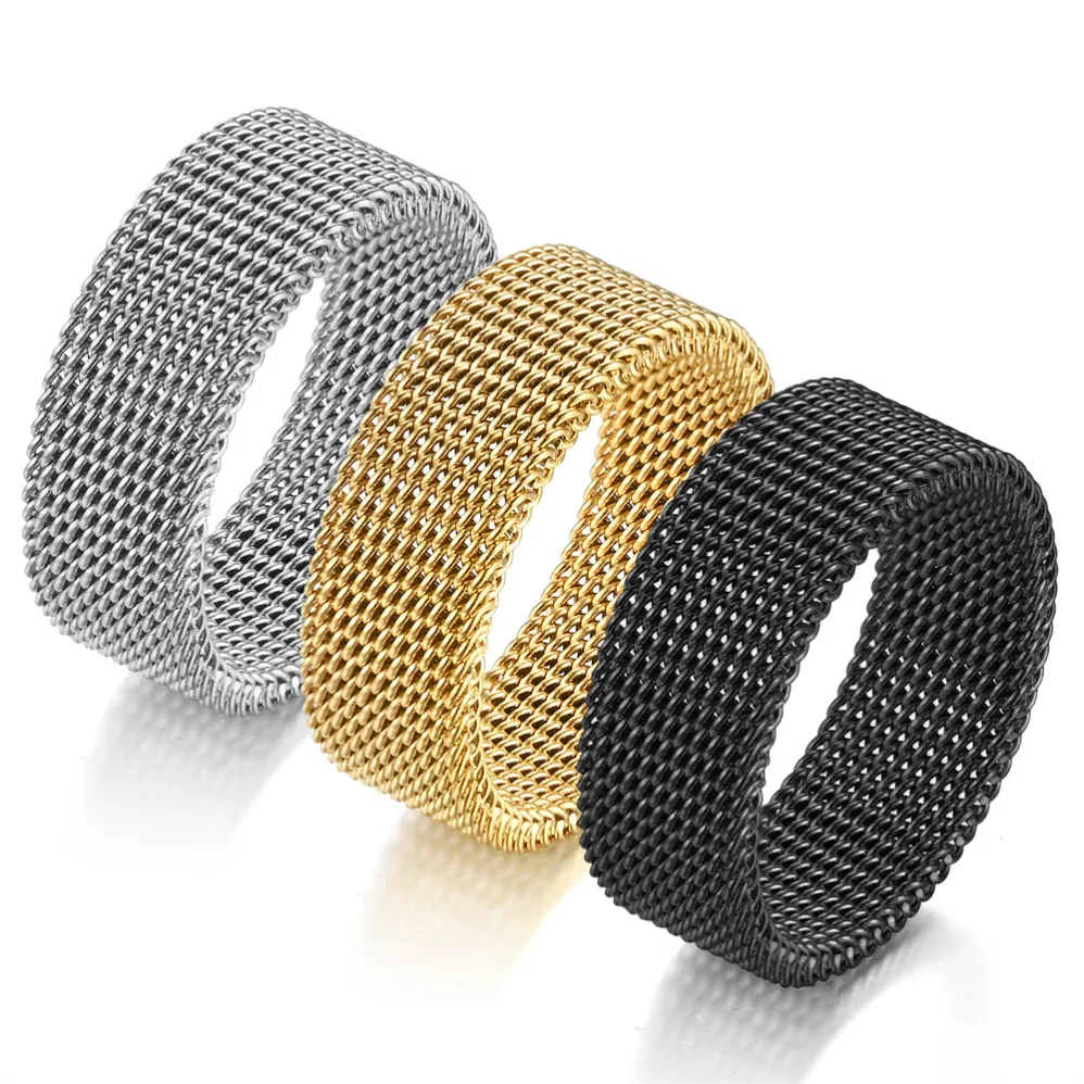 Stainless Steel Wire Mesh Ring Band Gold Ring Fashion Mens Charm