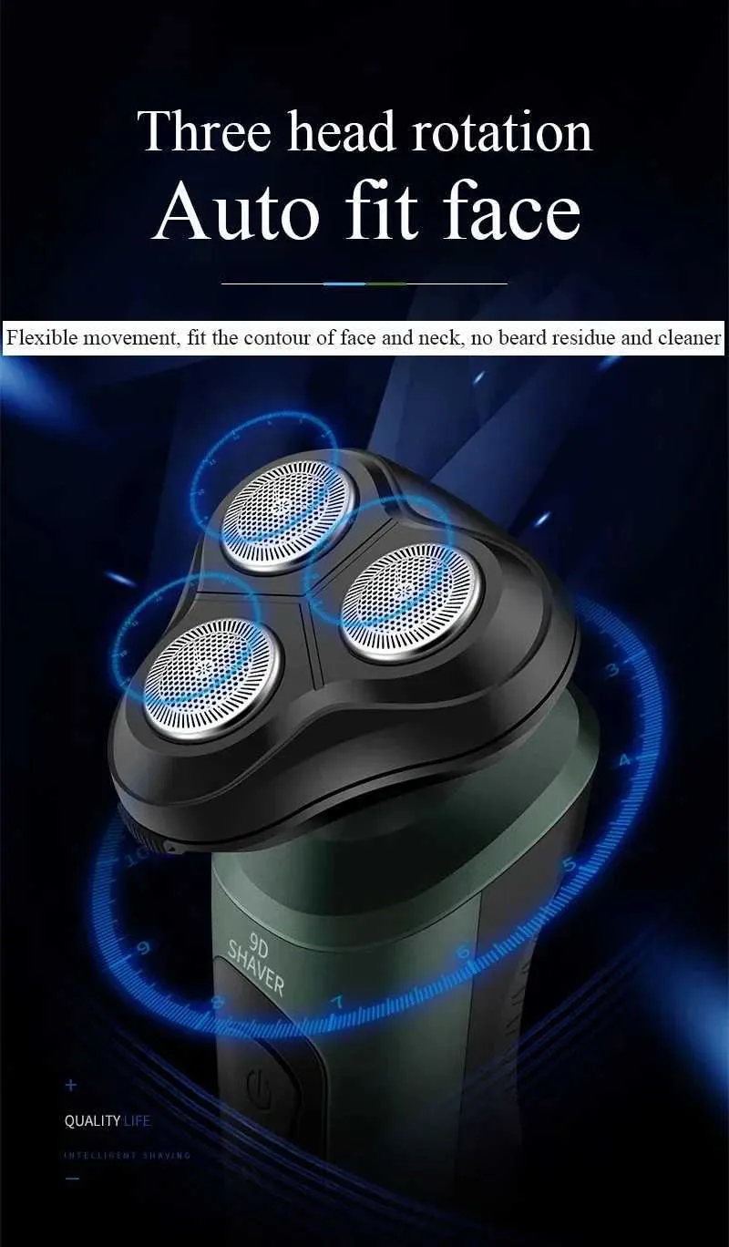 Rotary Razorblade Electric Shavers for Men Waterproof Rechargeable Rotary Razor with ...