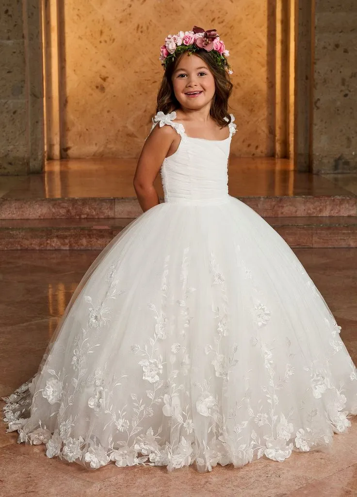 Straps Ivory Tulle Appliques Lovely Flower Girl Dresses Straps Ivory Tulle Appliques Lovely Flower Girl Dresses