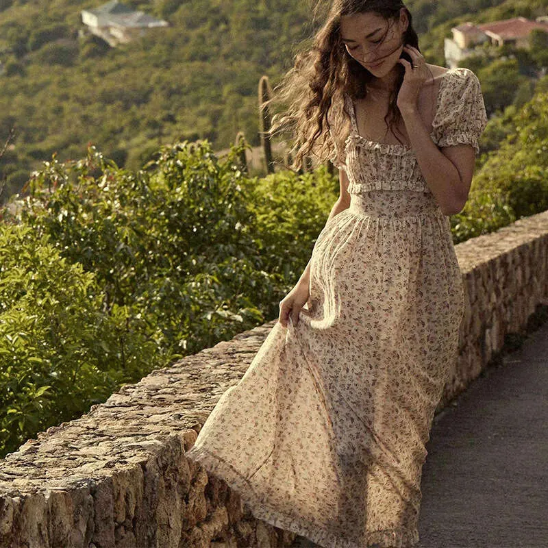 Cotton Summer Dress for Women Square Neck Mid-Calf Floral Patchwork Casual  A-Line Dress from Dhgate Street Style Dresses - price 71.23
