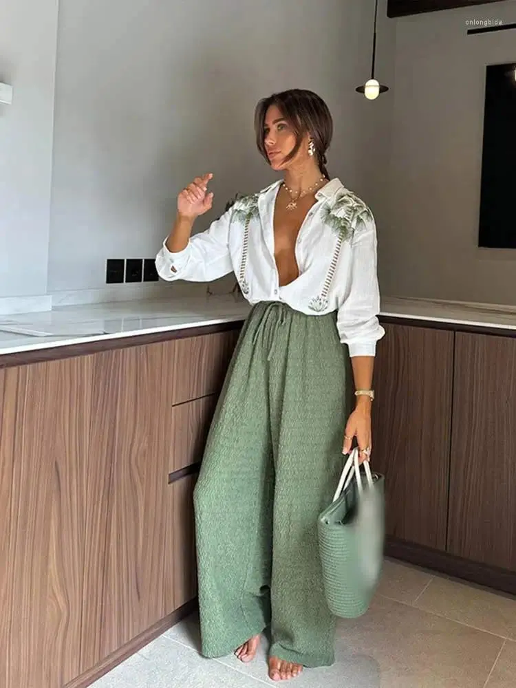 Elegant Womens White Cotton Blouses: Fashionable Lapel V Neck Long