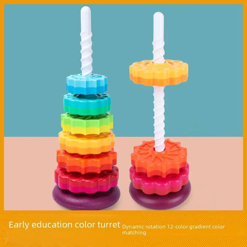 Rainbow Rotating Tower 6 Round Stacking Toy With Music Early Education ...