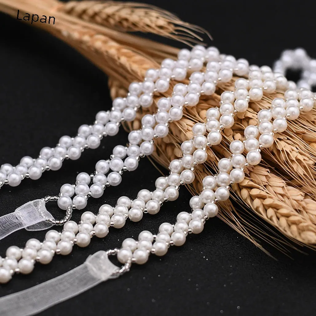 Yulapan Pearl Waist Chain for Women's Wedding Dress - Chiffon Lace, European & American Style, Thin belt S34