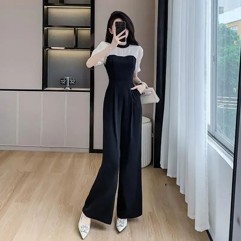 2024 Fashionable High Waisted Wide Leg Jumpsuit Socialite Style Jumpsuit Work Outfit For Slimming And Elegant Black Summer Silhouette From Maxwelily 27.95 DHgate.Com