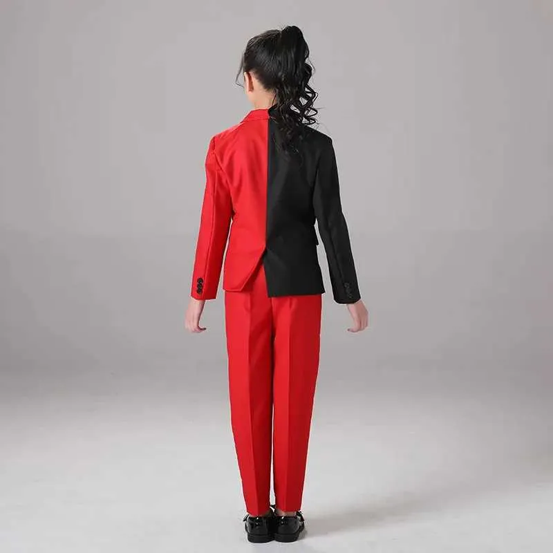 Suits Children Red Black Patchwork Photograph Suit Girls Jacket