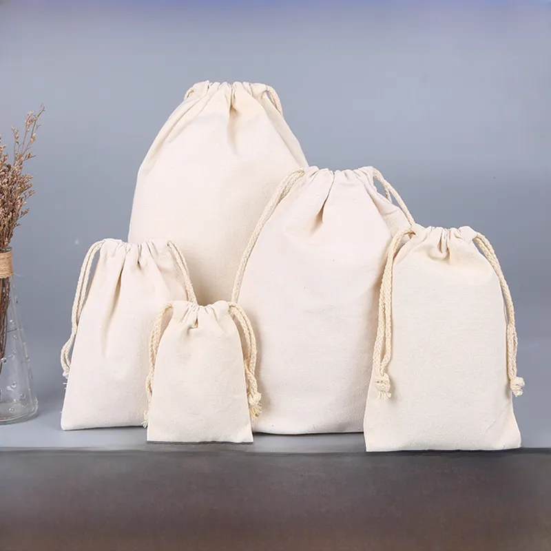 Custom Printed Drawstring Bags Blank Canvas Cotton Packaging Bags