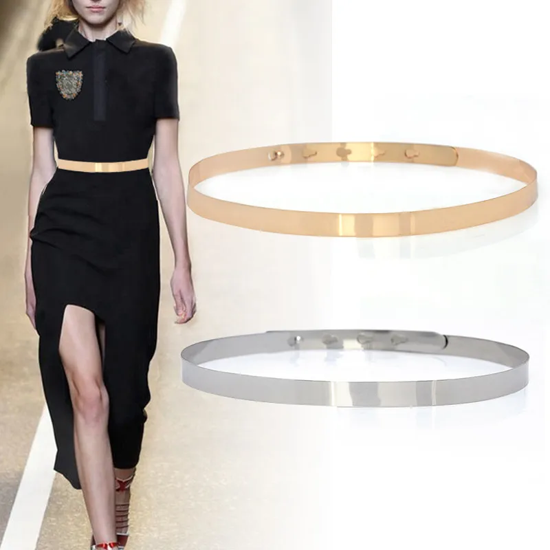 slim fit dress slacks New Fashion Cute Women Gold Wide Fabric Band Belt Silver 2 big Rings B