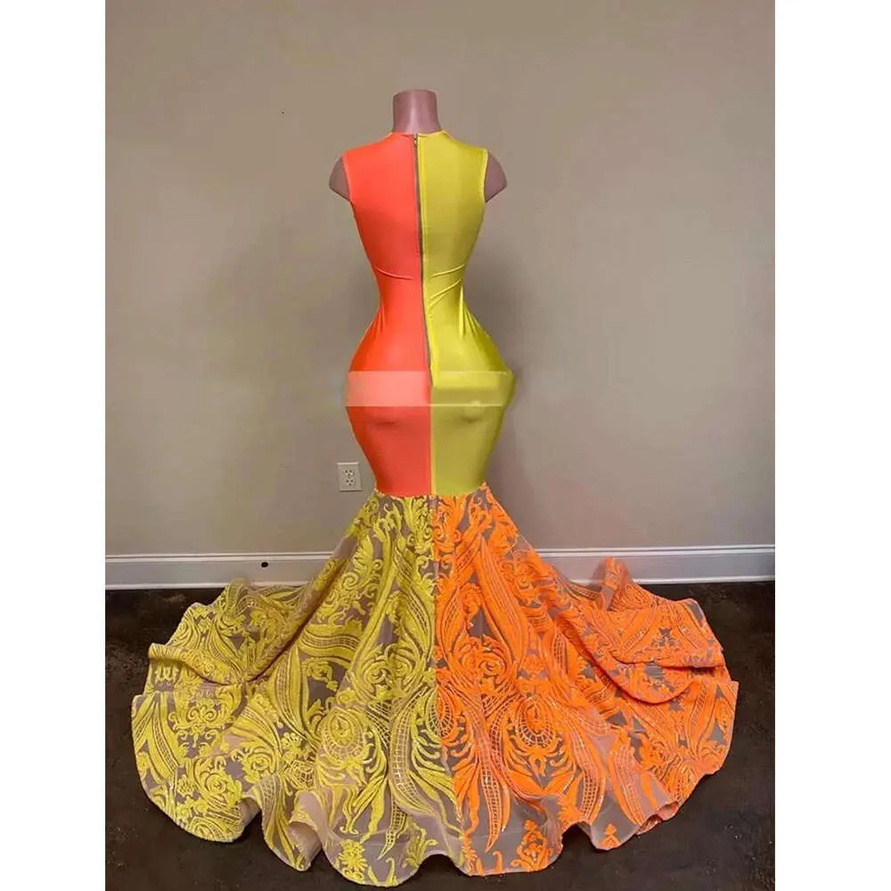 Iooiooi Women's Elegant Ankara Maxi Mermaid Dress – African Print Gown With Lace Decor, Yellow/Orange/Multicolor - View #6