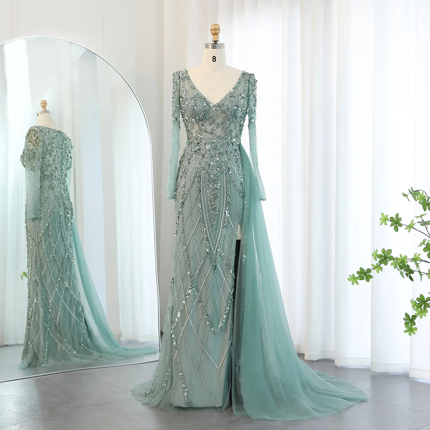 slim fit dress slacks Elegant Dark Green One-Shoulder Mermaid Prom Dress with Gold Embellishments main image 1