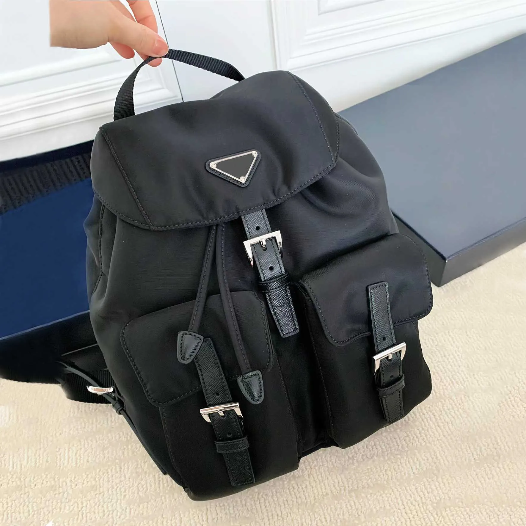 Black Nylon Backpack with Zipper Closure Large Capacity Casual Style for Outdoor Recreation Unisex Fashion Trend 2024