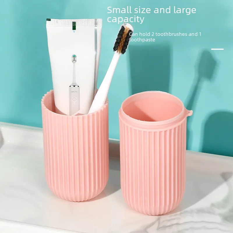 Juego de soporte para cepillos de dientes de viaje portátil con tapa - Pasta de dientes, cepillo de dientes, caja de almacenamiento de enjuague bucal - Taza de lavado de estilo japonés - 2024