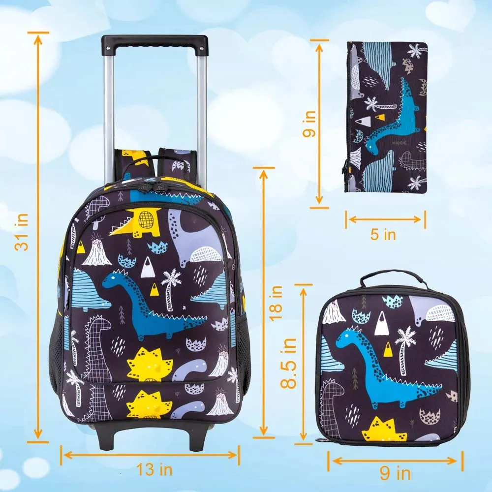 Kids Rolling Backpack with Wheels and Lunch Bag, Dinosaur Design, 18 13 in from Dhgate Backpacks - price 84.68 Kids Rolling Backpack with Wheels and Lunch Bag, Dinosaur Design, 18 13 in from Dhgate Backpacks - price 84.68