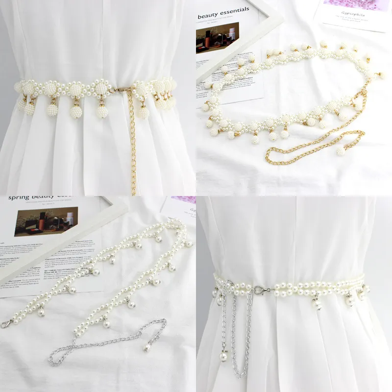Womens Waist Chain Metal Belt with Pearl Beads and Alloy  display picture 1
