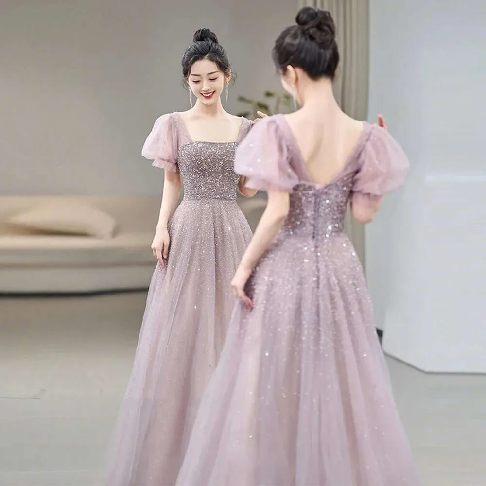 Shiny Lilac Evening Dress with Square Neckline and Puff Sleeves, Criss  Cross Straps, Petite Slim Fit, Tulle Fabric, Sweep Train from Dhgate Evening  Dresses