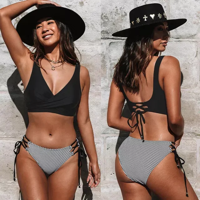 Women's One Piece Swimsuit - Color Block Print, Criss Cross Back, Athletic & Modest Fit (Sizes 6-8, Black-Point) - View #4