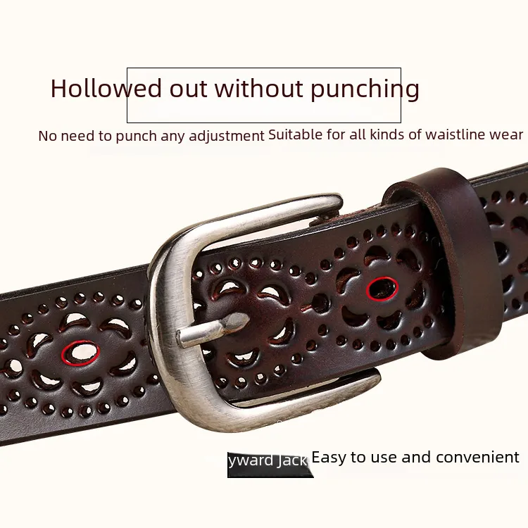 Genuine Leather Hollow Out Belt with Pin Buckle Adjustable KorhLeoh Women main image 3