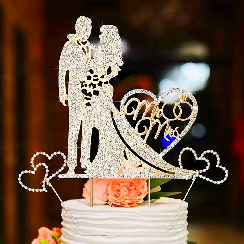 Soon To Be Mr & Mrs Wedding Cake Topper — Golden Glitter Bridal Shower Decor — Bride And Groom Cake Decoration - View #3