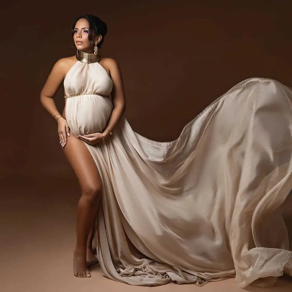 Elegant White Maternity Dress Long Gown for Photography, Sexy