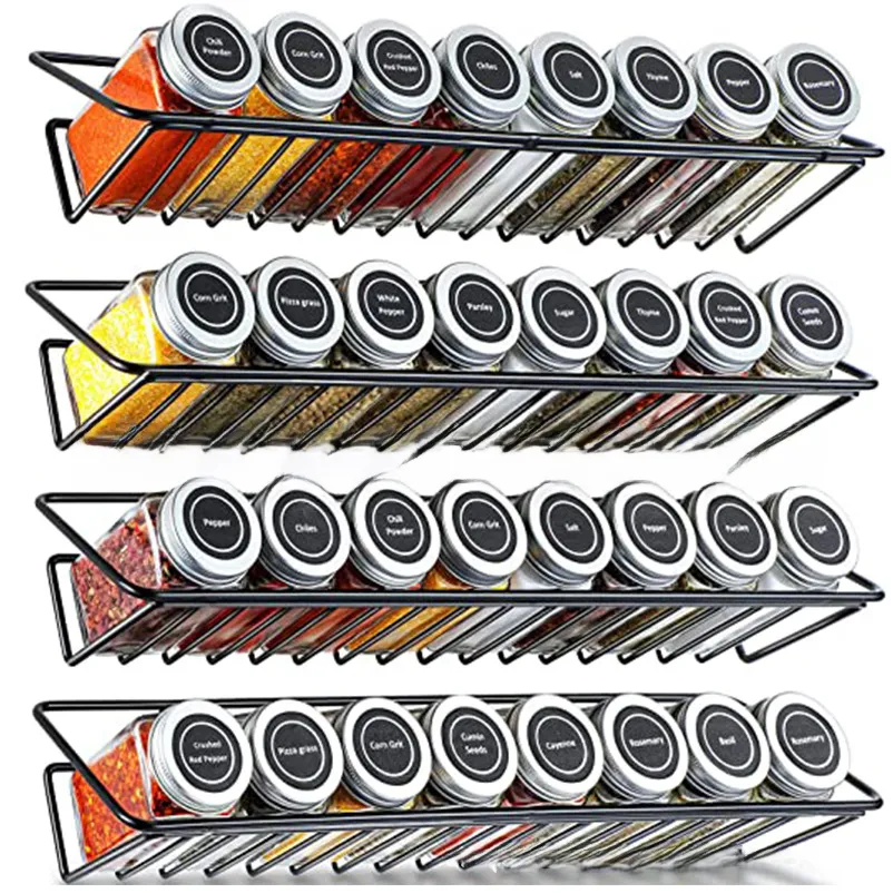 Wall Mount Spice Rack, 4 Tier Kitchen Cabinet Door Storage Shelf ...