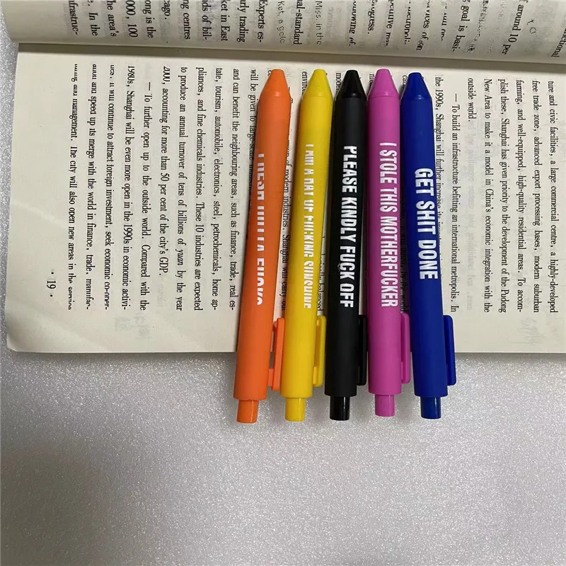 SHCHME Funny Pen Set - 5PCS Swear Word Ballpoint Pens, Black Ink Novelty Pens For Office & Colleagues-623937