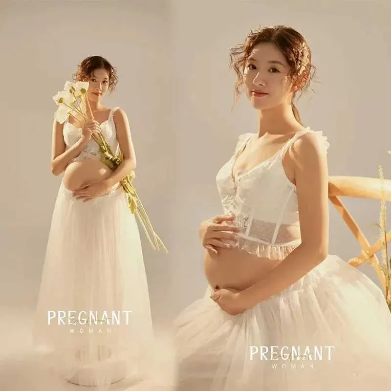 Elegant Maternity Dress 2-in-1 Photo Shoot Gown, White Sleeveless Bodycon  Pregnancy Dresses for Baby Shower Wedding, Open Belly Design