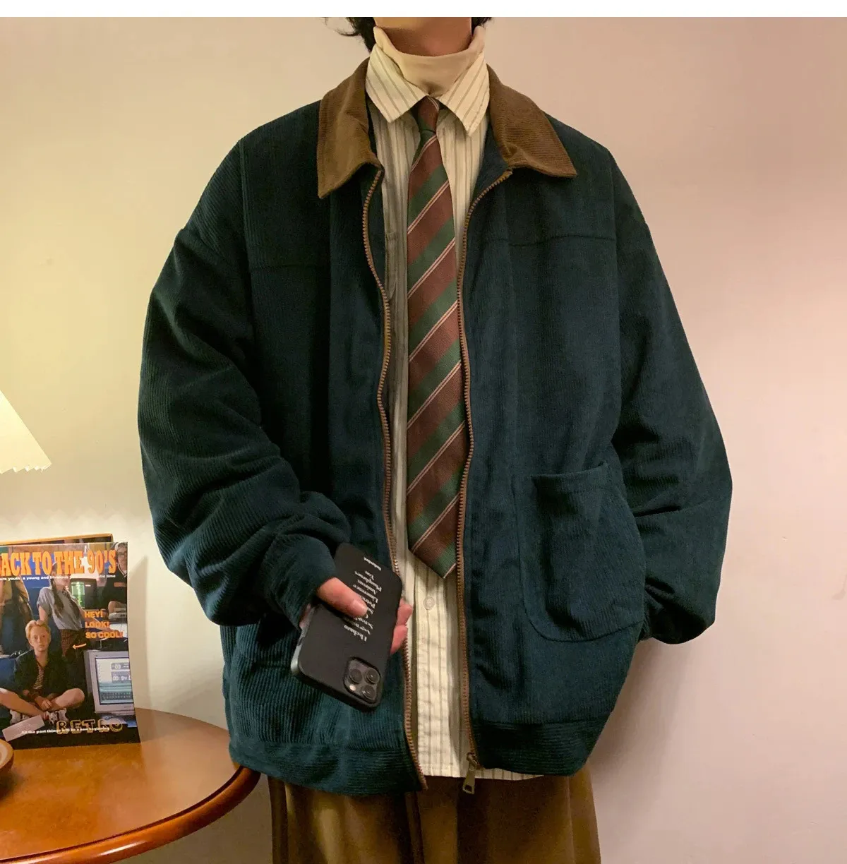 Vintage 90s Blue Corduroy Bomber Jacket Men Blue Bomber