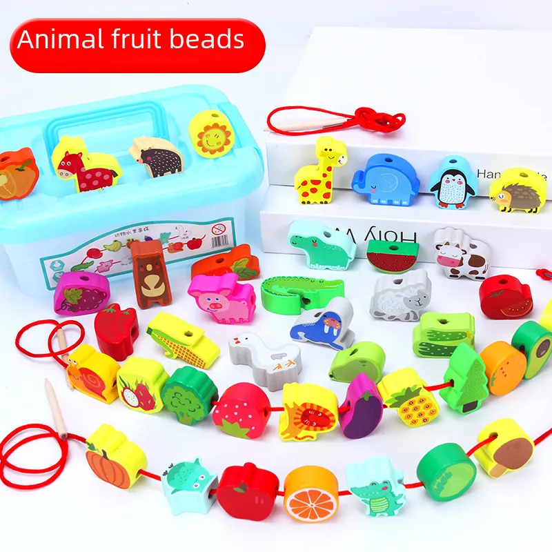 Wooden Animal & Fruit Beads Threading Toy - Early Education Building ...