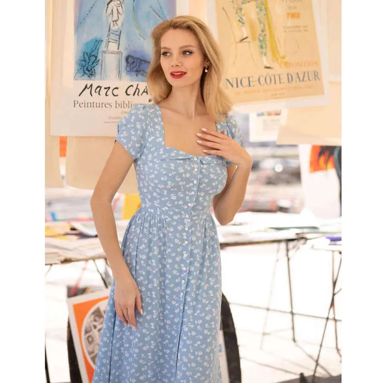 Square Neck Blue Floral Dress Short Sleeve Natural Waist Mid-Calf Casual Summer Dress from Dhgate Street Style Dresses - price 67.5 Square Neck Blue Floral Dress Short Sleeve Natural Waist Mid-Calf Casual Summer Dress from Dhgate Street Style Dresses - price 67.5