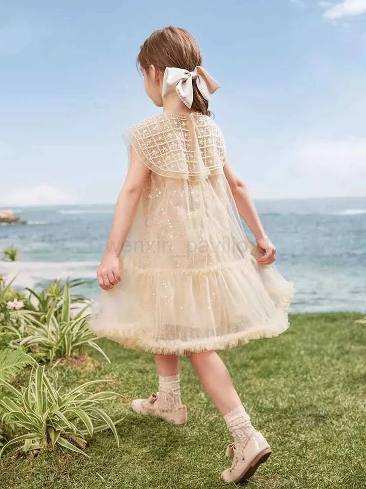 Girls Summer Light Luxury Mesh Tutu Dress with Pearl Neck and Girls Summer Light Luxury Mesh Tutu Dress with Pearl Neck and