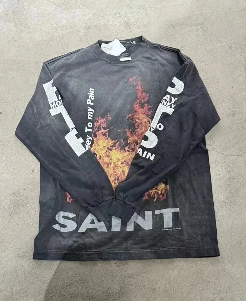 SAINT Flame Print Long Sleeve shirt with t shirt - Oversized SAINT Flame Print Long Sleeve shirt with t shirt - Oversized