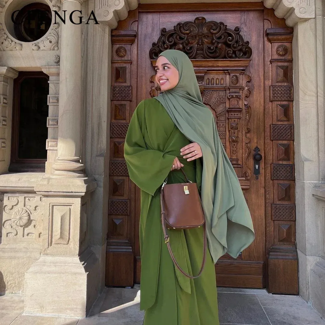 Elegant Ramadan Muslim Modest Dress for Women Eid Arabic Plain Floor-Length  Chiffon Abaya from Dhgate Basic & Casual Dresses - price 59.5