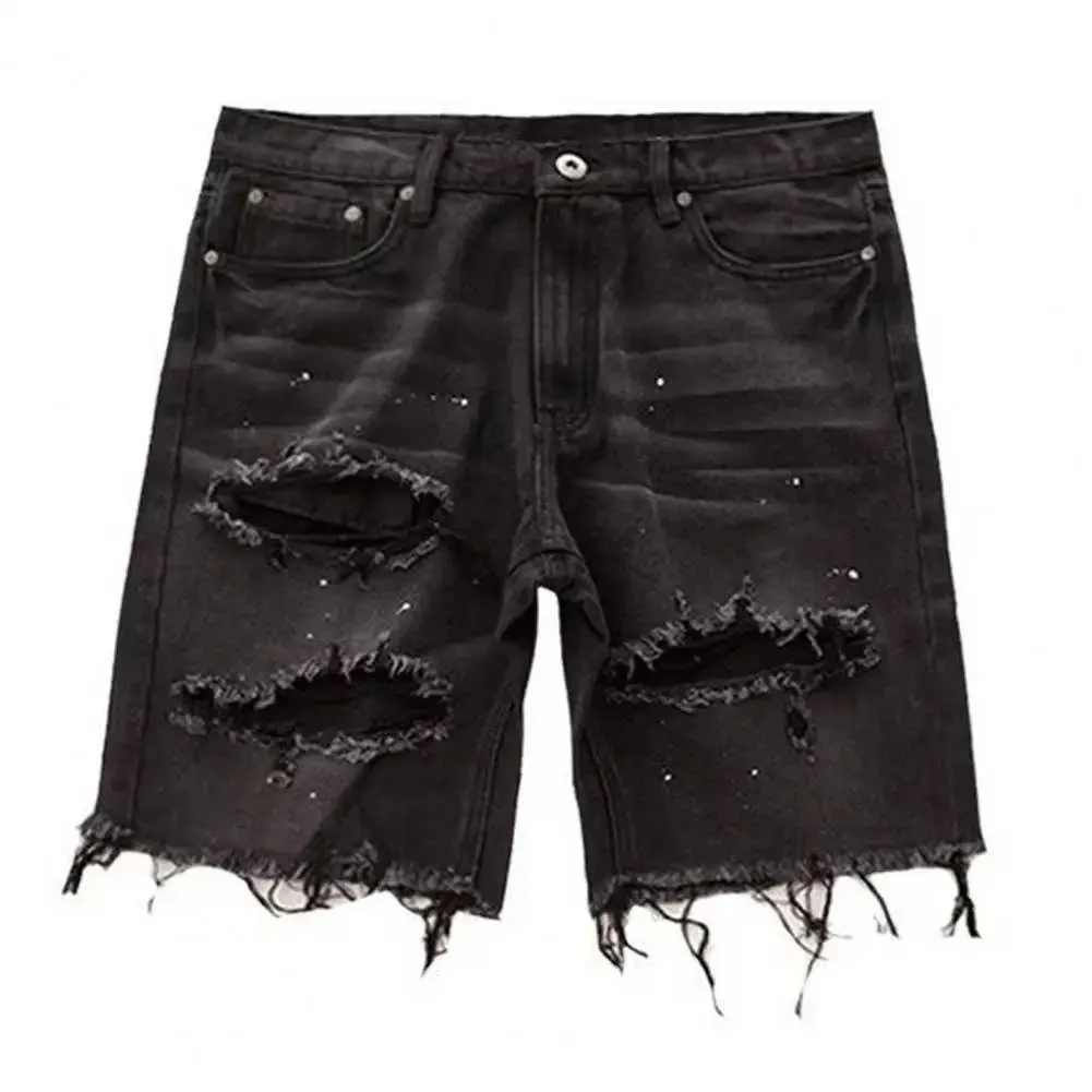 【BOK PLACE】Cutting Dirty Washing Damage Denim Shorts Men's Customized Distressed Denim denim shorts with