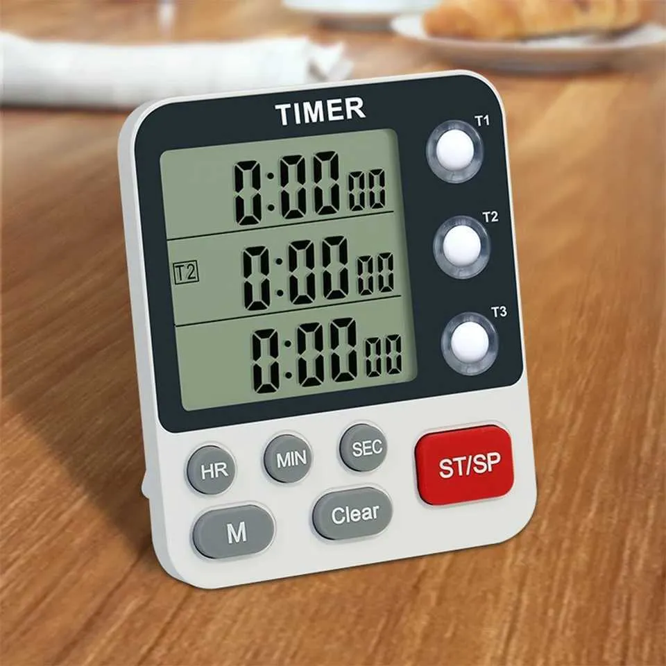 3-Channel Digital Kitchen Timer - Loud Alarm, Large Display, Cooking ...