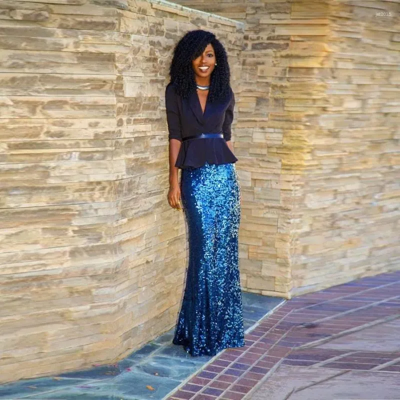 Royal Blue Sequin Maxi Skirt Custom Made Long Skirt, Shiny Pencil Skirt,  Floor Length Jupe Femme, Slim Fit Women's Skirt