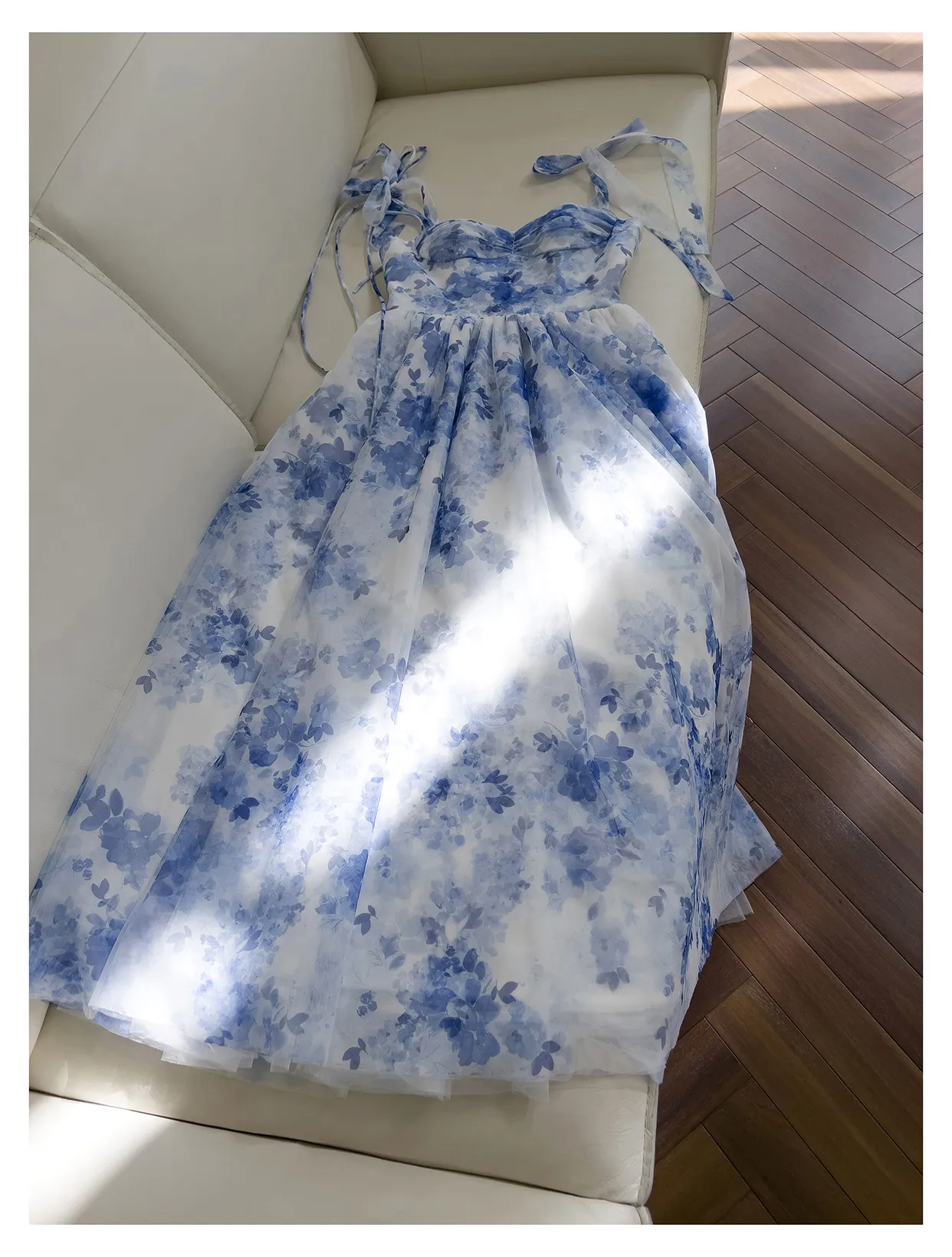 Blue Floral Tulle Maxi Dress With Sweetheart Neckline And Ribbon Tie Bow   Vintage A Line Summer Dress For Women From Risabeira, $91.75 In Bulk |  DHgate.Com
