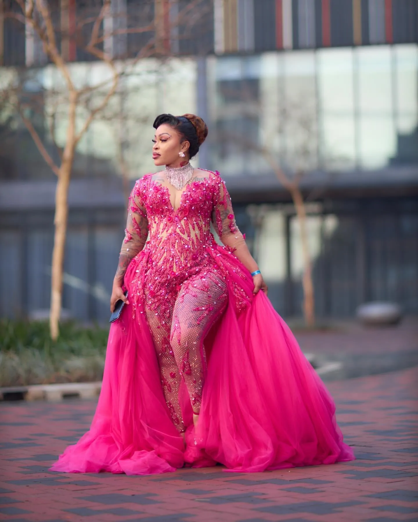 hot pink plus size prom dresses Plus Size Fuchsia Sheath Prom Dress with Crystal Beaded Applique and  Sequined Lace Evening Gown with Long Sleeves and Sweep Train from Dhgate Prom  Dresses