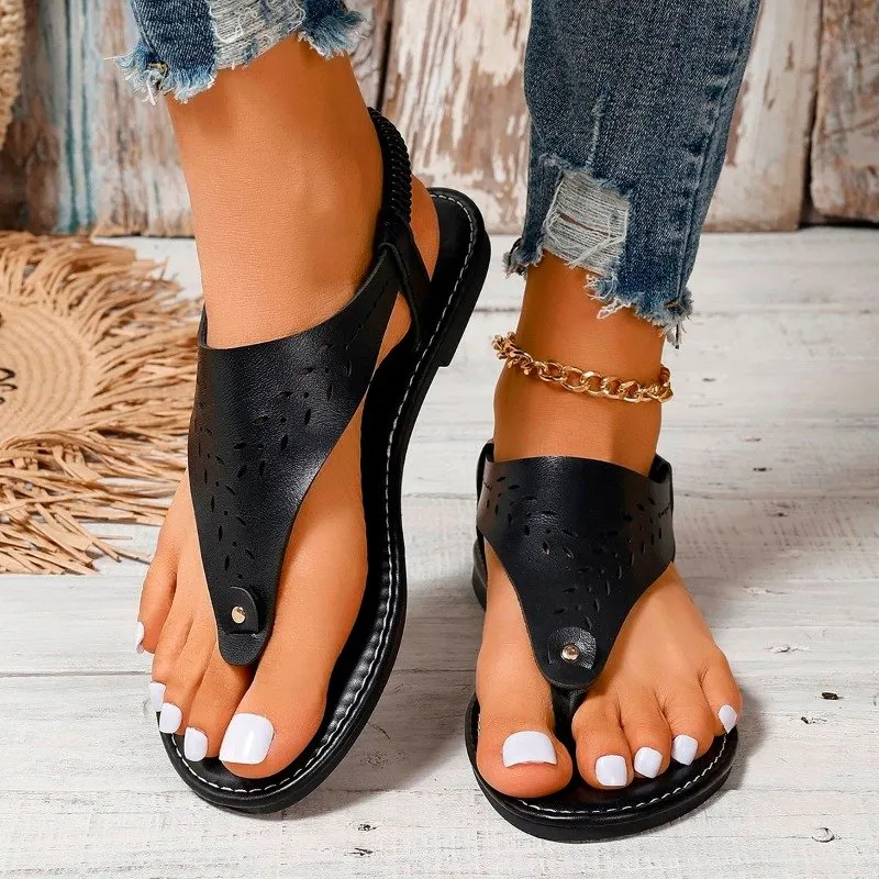 2024 New Women s Open Toe sandals for women with Rivet Elastic Band and Soft Bottom Casual Flat Heel Shoes by Ladies Shoes