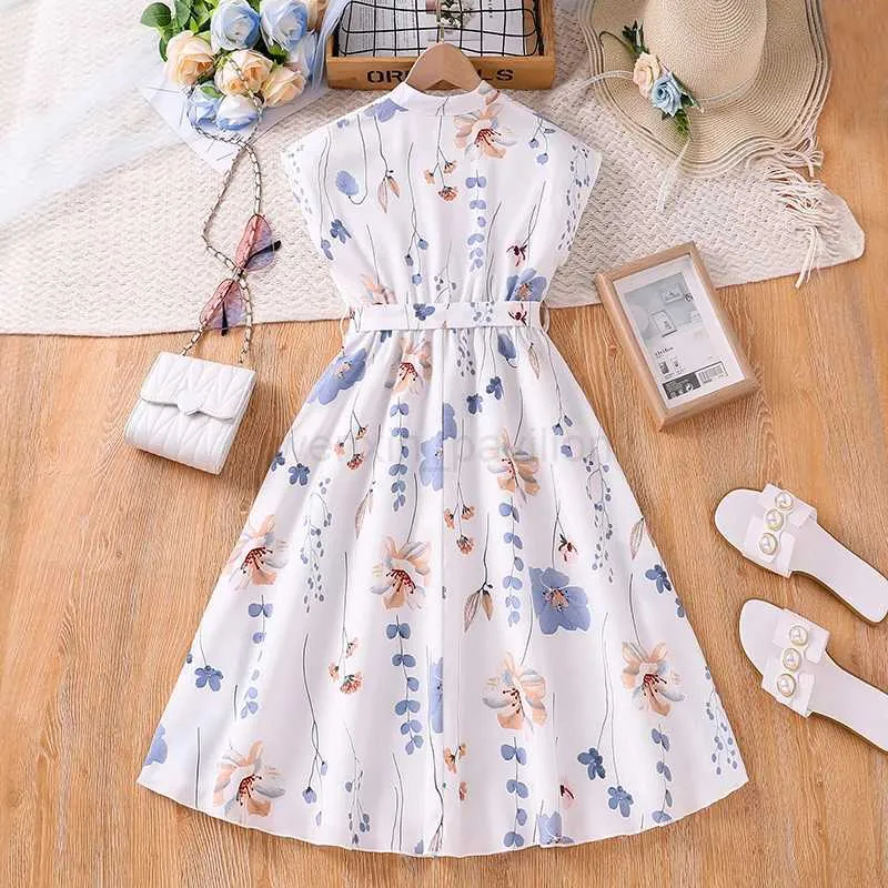Kids Dress for 8-12 Years Girls White Crew Neck Sleeveless Floral Dress  with Belt Casual from Dhgate Girl's Dresses - price 11.72